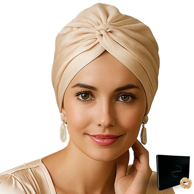 Flortree Seidenhaube zum Schlafen für gesunde Haare über Nacht | Erhält Lockenform, verhindert Frizz & Haarbruch | Für Damen mit Allen Haartypen (Champagner)