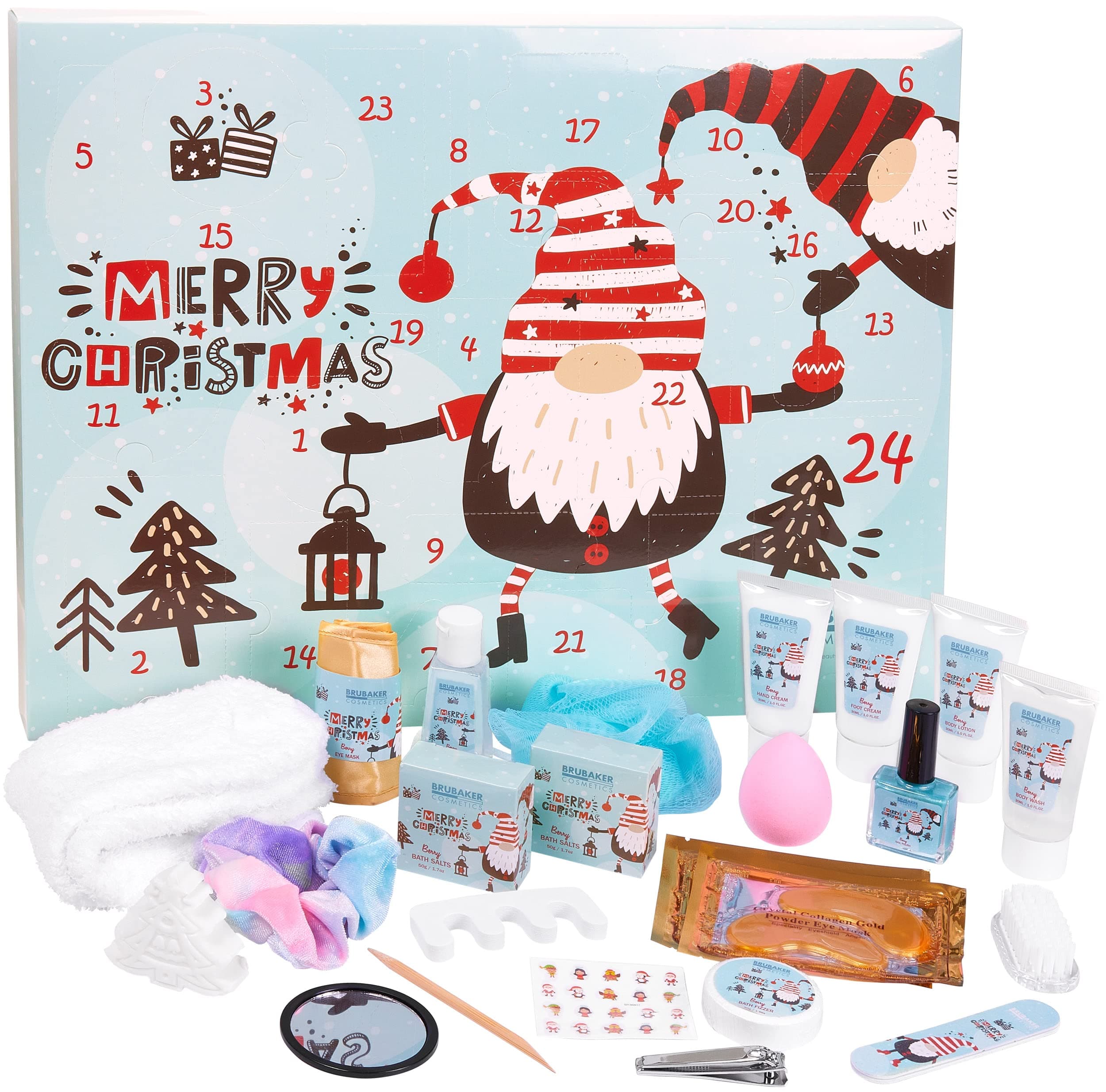 BRUBAKER Cosmetics Beauty Adventskalender 2025 - der XXL Wellness Weihnachtskalender für Frauen und Mädchen - 24 x Körperpflege Produkte & Spa Accessoires - Weihnachtswichtel Gnom Zwerge