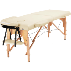 Yaheetech Massageliege Mobile Massagetisch 2 Zonen Tragebares Massagebett höhenverstellbar Holzfüßen inkl. Kopfstütze & Armlehnen 213 × 82 x 85,5 cm bis 250 kg Belastbar 213 x 82 cm Creme Angebot bei HelloDeals