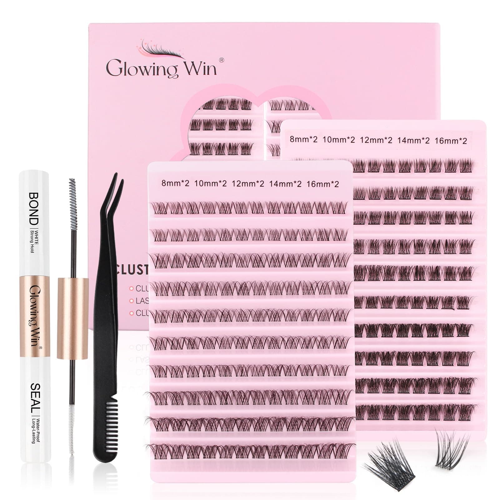 Glowing Win Einzelne Wimpern Extensions Set DIY Individual Cluster Lashes Kit mit Lash Bond and Seal and Applikator Fake Lash Extension Wimpernverlängerung 8-16mm Natürliche Künstliche Wimpern Cluster Lashes Kit-Mix-W51+W61
