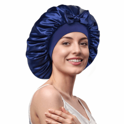 Umisleep 100% Maulbeerseide 22 Momme große Seidenhaube zum Schlafen, doppellagig, rutschfest und atmungsaktiv, mit verstellbarem Band für lange, lockige Haare, Nachtblau Angebot bei HelloDeals