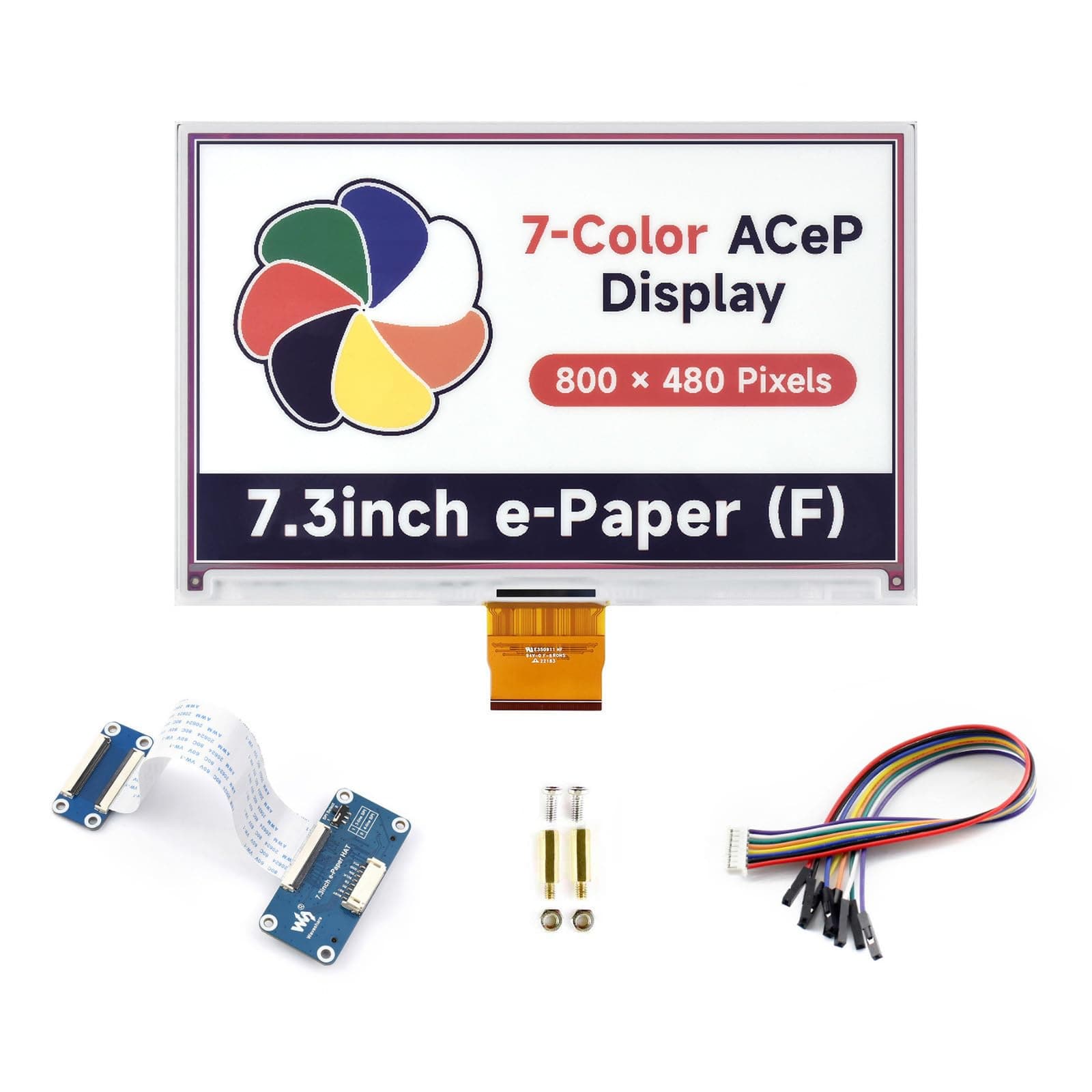 LUCKFOX 7.3-inch e-Paper HAT (F), 7-Color e-Ink Screen with PCB, 800x480 Pixels, Low Power Consumption - for Raspberry Pi/Jetson Nano/STM32, Suitable for Electronic Shelf Labels, Meeting Badges, etc