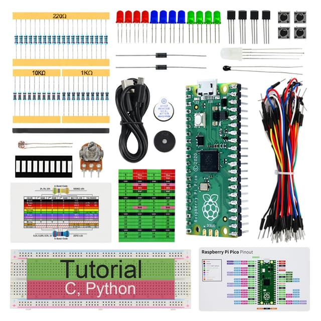 Freenove Basic Starter Kit for Raspberry Pi Pico (Included), Dual-core Arm Cortex-M0+ Microcontroller, 386-Page Detailed Tutorial, 142 Items, 55 Projects, Python C Code with Raspberry Pi Pico