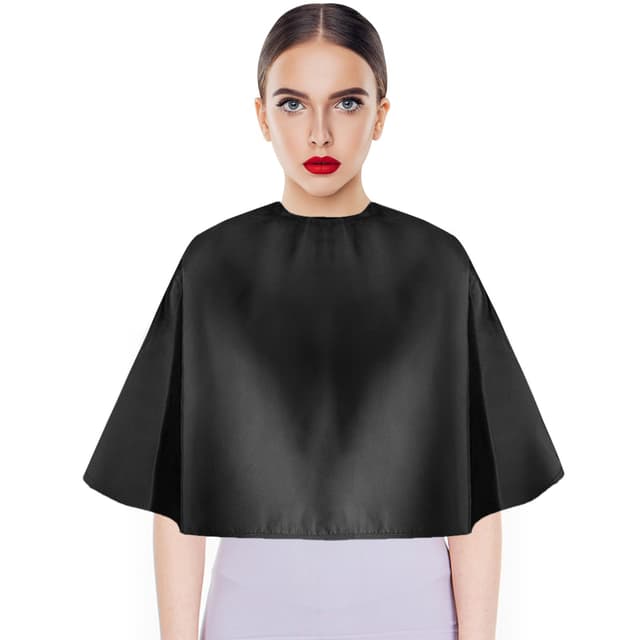 LOPHE Frisierumhang Kurz, Schwarze Make up Umhang, Haarschneideumhang mit 2Pcs Friseurkamm, Wasserdichter und Faltbarer Haar Schneideumhang für Damen und Herren ['schwarz', 'black]