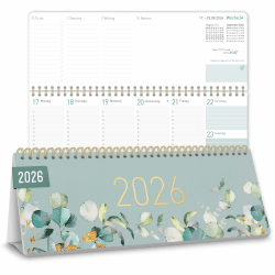 Häfft® Wochen-Tischkalender 2026 quer mit Aufsteller "Minty Leaves" 1 Woche 2 Seiten, Schreibtisch-Kalender mit Sprüchen, Wochenkalender 29,7 x 11,6 cm - nachhaltig & klimafreundlich Angebot bei HelloDeals