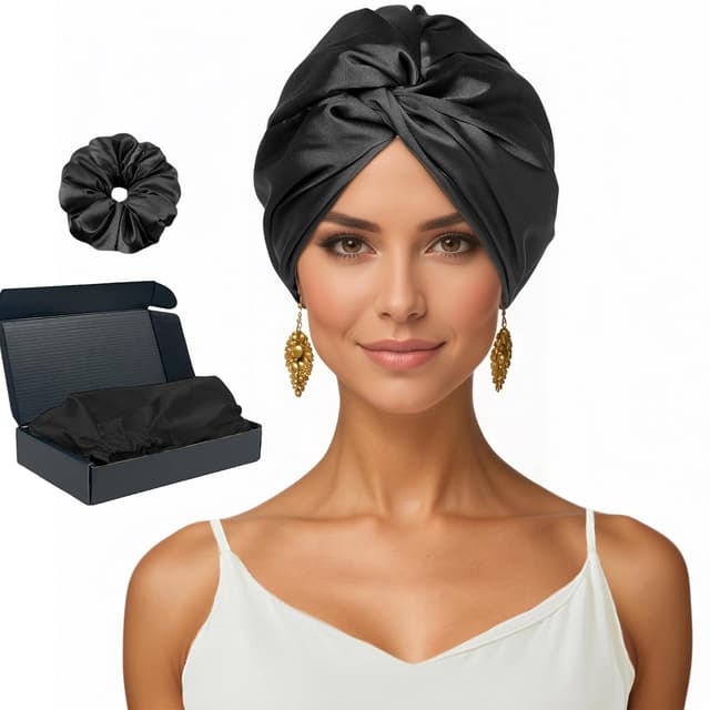 Gorsmoon Seidenhaube zum Schlafen für gesunde Haare & lange Haare | Schlafhaube Seide verhindert Frizz & Haarbruch | Silk Bonnet für Damen mit Locken & alle Haartypen (Schwarz)