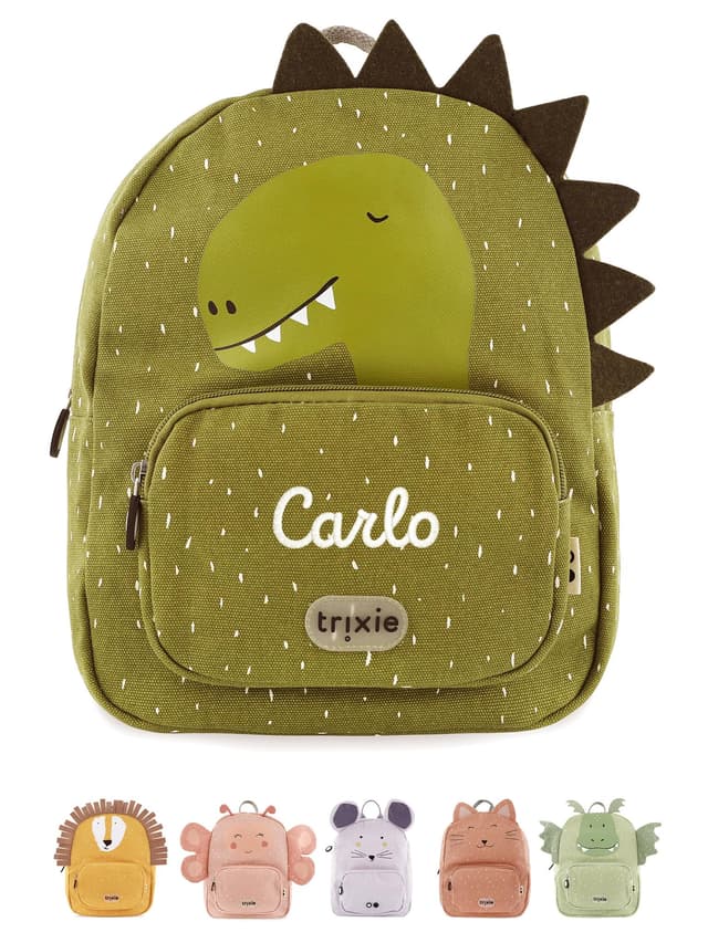 wunderwunsch TRIXIE Kindergartenrucksack, Rucksack für Sportunterricht Schule und Kindergarten, Hort und Krippe, wahlweise personalisiert mit deinem Wunschnamen Dino Groß (7,5 Liter)