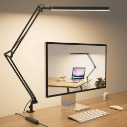 SKYLEO Schreibtischlampe LED – 80cm Schreibtisch Lampe – 5 Farbmodi x 11 Helligkeitsstufen – Verstellbarer Schwenkarm – Timmer und Speicherfunktion – 12W Desk Lamp – Schwarz Schwarz Schwinghebel Angebot bei HelloDeals