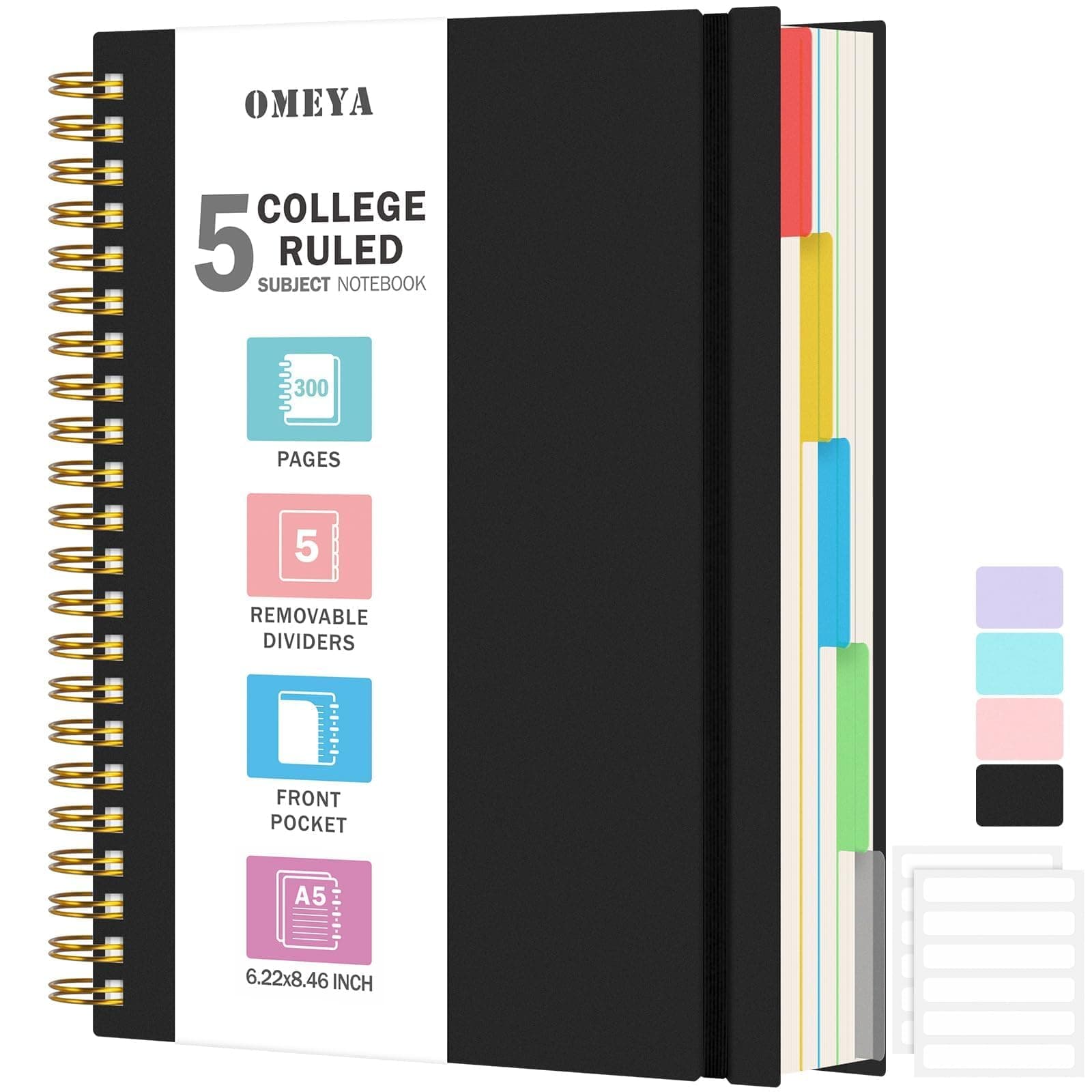 Notizblock, Notizbuch A5 Liniert, Notizbücher Mit 5 Fächern Und Herausnehmbaren Trennblättern, 300 Blatt 100GSM Spiral Notizbuch Softcover Zum Schreiben, Für Arbeit Und Schulbedarf, 15.8 x 21.5cm A5 Schwarz Angebot bei HelloDeals