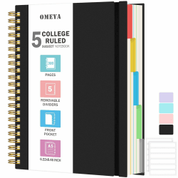 Notizblock, Notizbuch A5 Liniert, Notizbücher Mit 5 Fächern Und Herausnehmbaren Trennblättern, 300 Blatt 100GSM Spiral Notizbuch Softcover Zum Schreiben, Für Arbeit Und Schulbedarf, 15.8 x 21.5cm A5 Schwarz Angebot bei HelloDeals