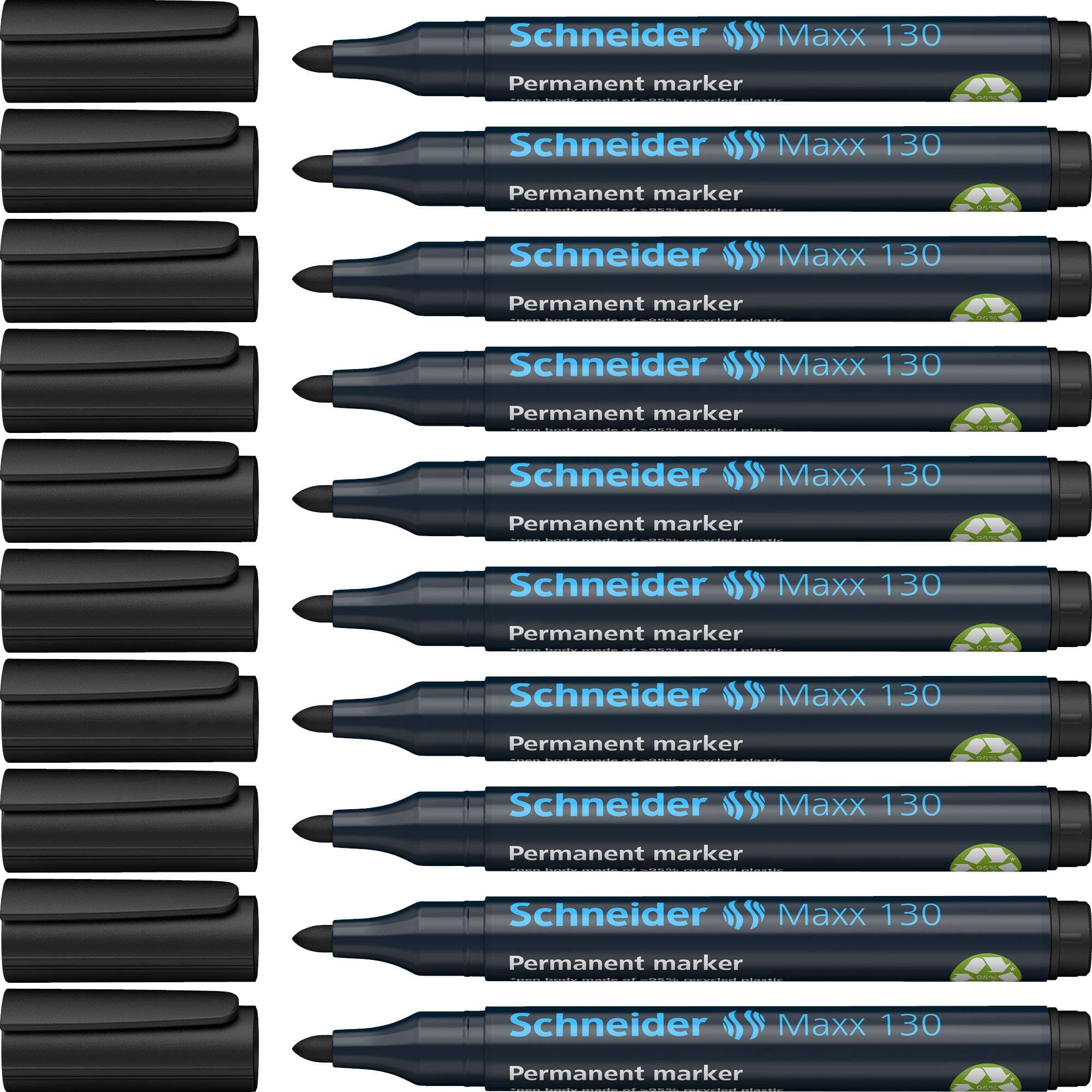 Schneider Maxx 130 Permanent-Marker mit Rundspitze (Strichstärke: 1-3 mm, nachfüllbar) 10er Packung schwarz schwarz 1 stück (10er Pack)