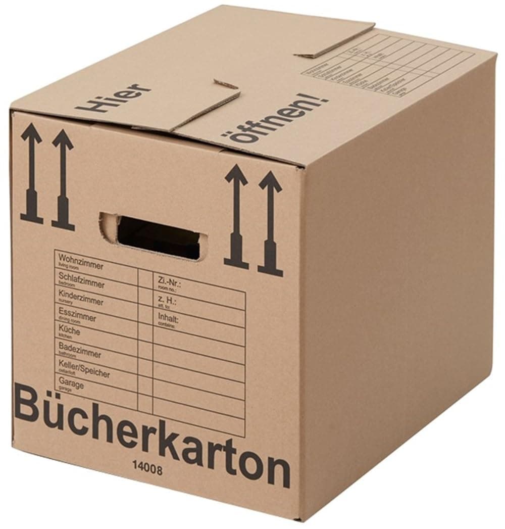 BB-Verpackungen 10x Bücherkartons Aktenkarton COMPACT 410 x 328 x 348 mm (10 Stück) 2-wellig | doppelter Boden, recycelte Pappe und dreifach Griffverstärkung 10 Small