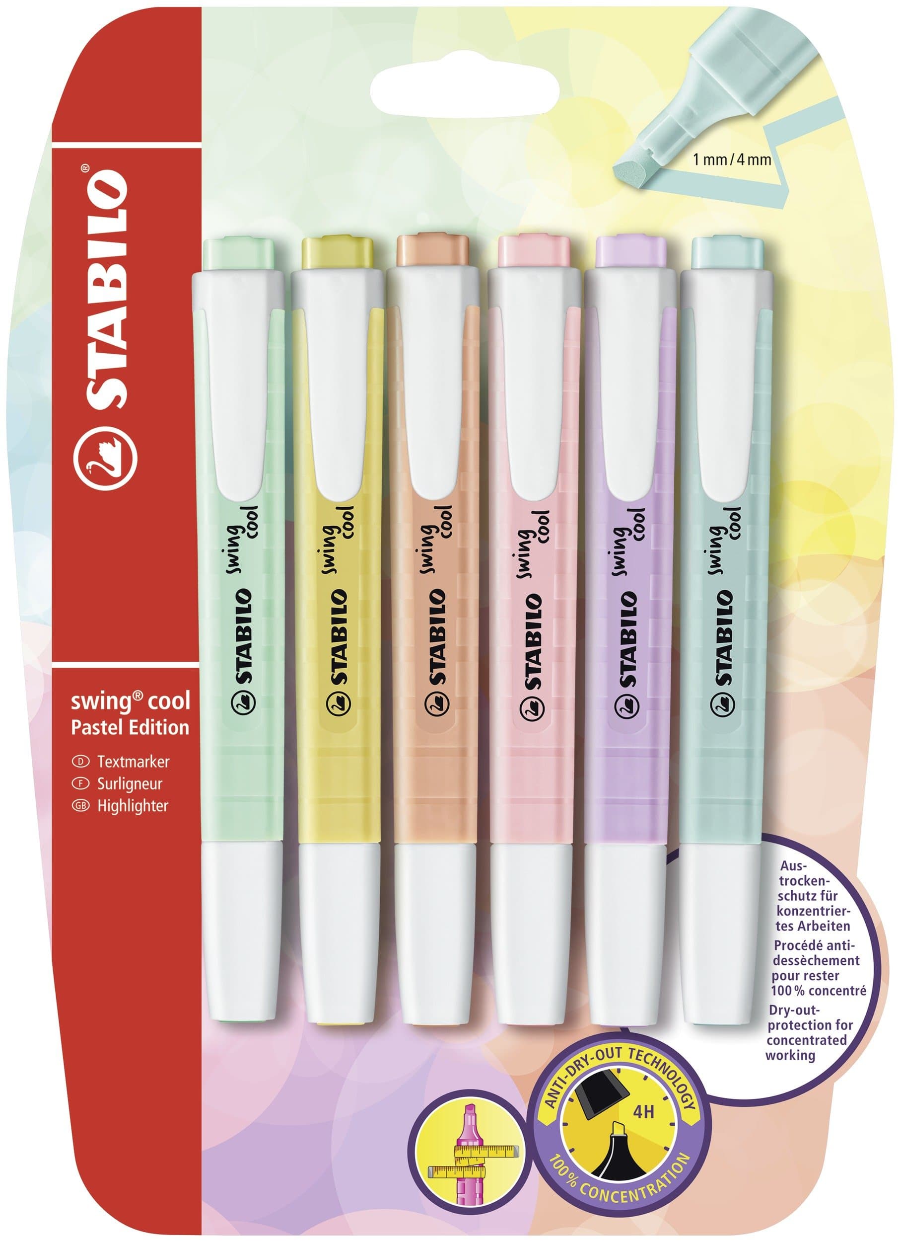 STABILO - Textmarker - swing cool Pastel - 6er Pack - mit 6 verschiedenen Farben 6 Farben 6 stück (1er Pack) 6er Pack