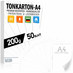50 Blatt Papier 200g/m² Weiß Matt, PREMIUM PAPIER Reinweiß DIN A4-21 x 29,7 cm - Druckerpapier unbedruckt Digitaldruckpapier, Laserdrucker & Tintenstrahl - Fotopapier - Beidseitig bedruckbar TONKARTON Weiß | 50 Blatt A4 Angebot bei HelloDeals
