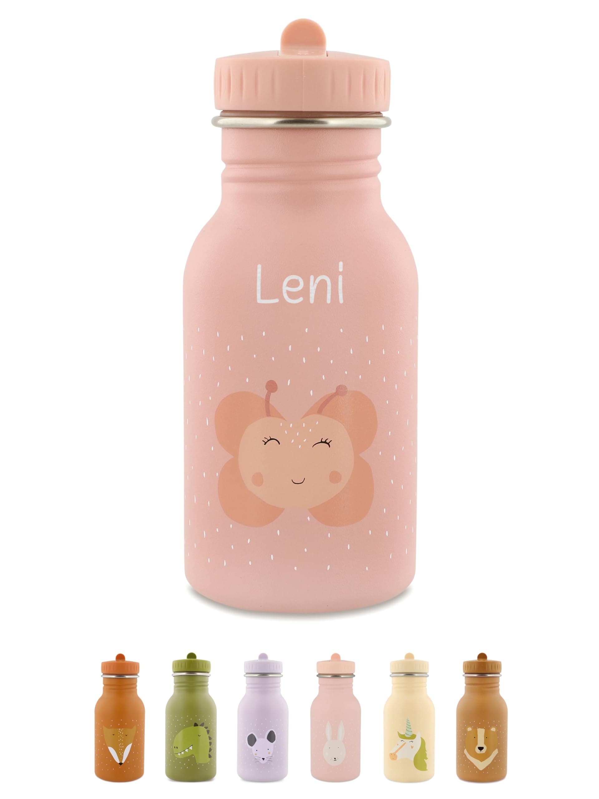 wunderwunsch Trinkflasche personalisiert für Kinder, Flasche personalisiert, Babyflasche, Kinder Flasche, Trixie Trinkflaschen mit individuellem Namen (Schmetterling, 350ml) 350 ml Schmetterling