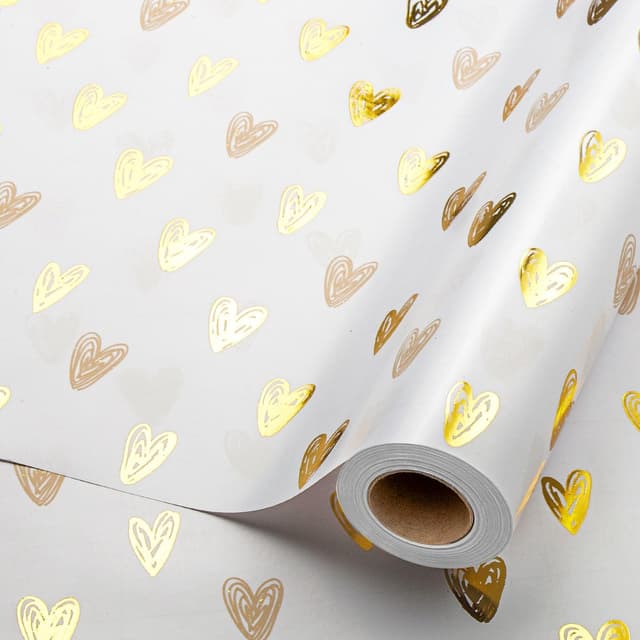 Wikadlik Süßes Geschenkpapier, luxuriöse Goldfolie, Herz-Design, Geschenkpapierrolle für Valentinstag, Hochzeit, Geburtstage, Weihnachten, Feiertage, 43 cm x 10 m Goldfarbene Herzen 1 stück (1er Pack)