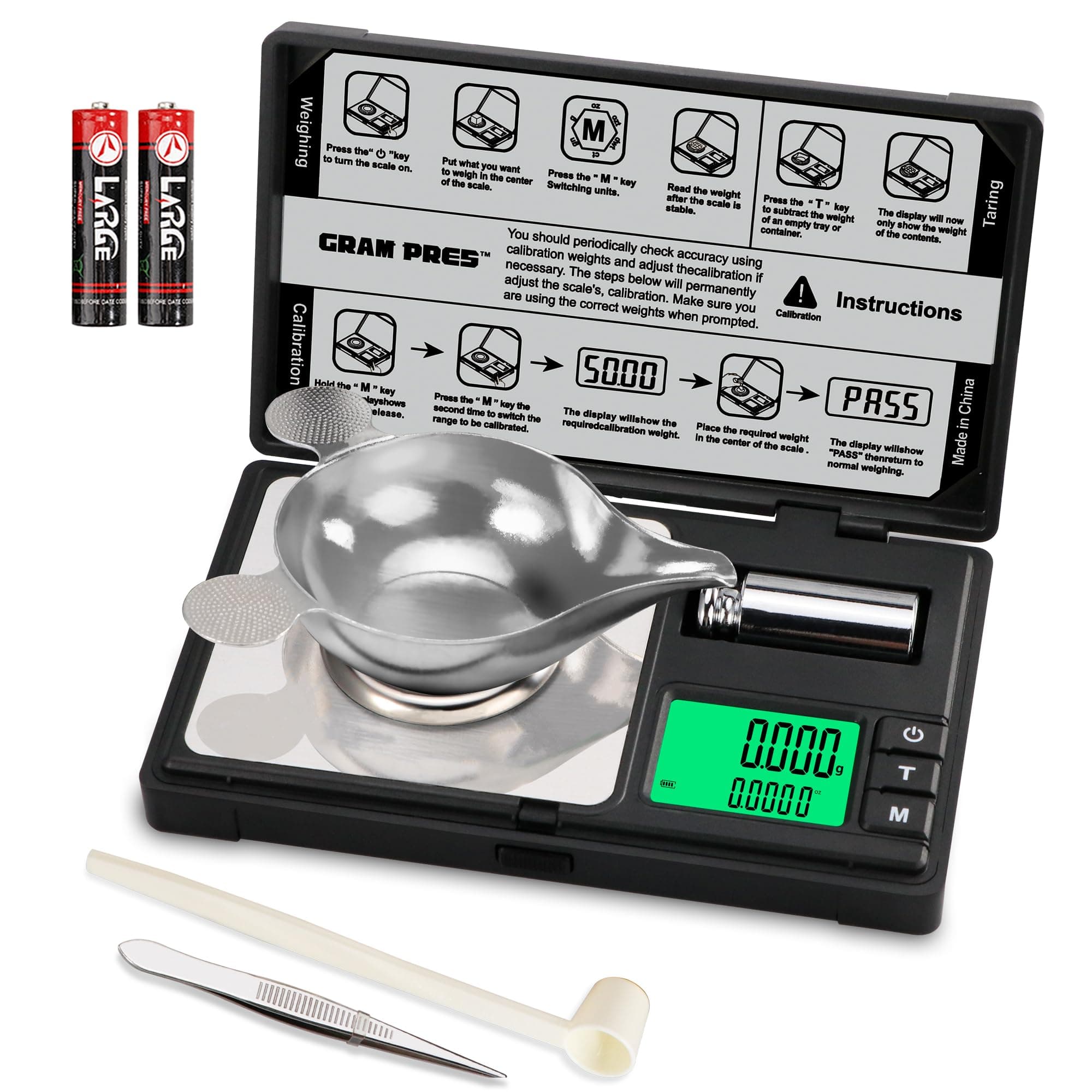 GRAM PRES Hochpräzise Milligramm-Waage, 50g/0.001g Digitale Mini-Taschen-Gramm-Waage, Mg-Waage zum Wiegen von Pulvern, Schmuck, Medizin, Wiederladen, mit Cal-Gewicht, Pinzette ，Tray und Schaufel Angebot bei HelloDeals