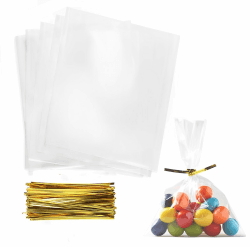 Redreo 100 Stück Süßigkeiten Tüten, 15 * 10cm Durchsichtige Cellophantüten Süßigkeiten Geschenkbeutel mit Krawatten für Hochzeit Geburtstag Weihnachten Party Candy Giveaway Geschenktüten Angebot bei HelloDeals