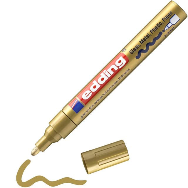 edding 750 Glanzlackmarker - gold - 1 Lackmarker - Rundspitze 2-4 mm - Lackstift für Glas, Stein, Holz, Kunststoff und Papier - wasserfest, stark deckend 1 Stift - Gold