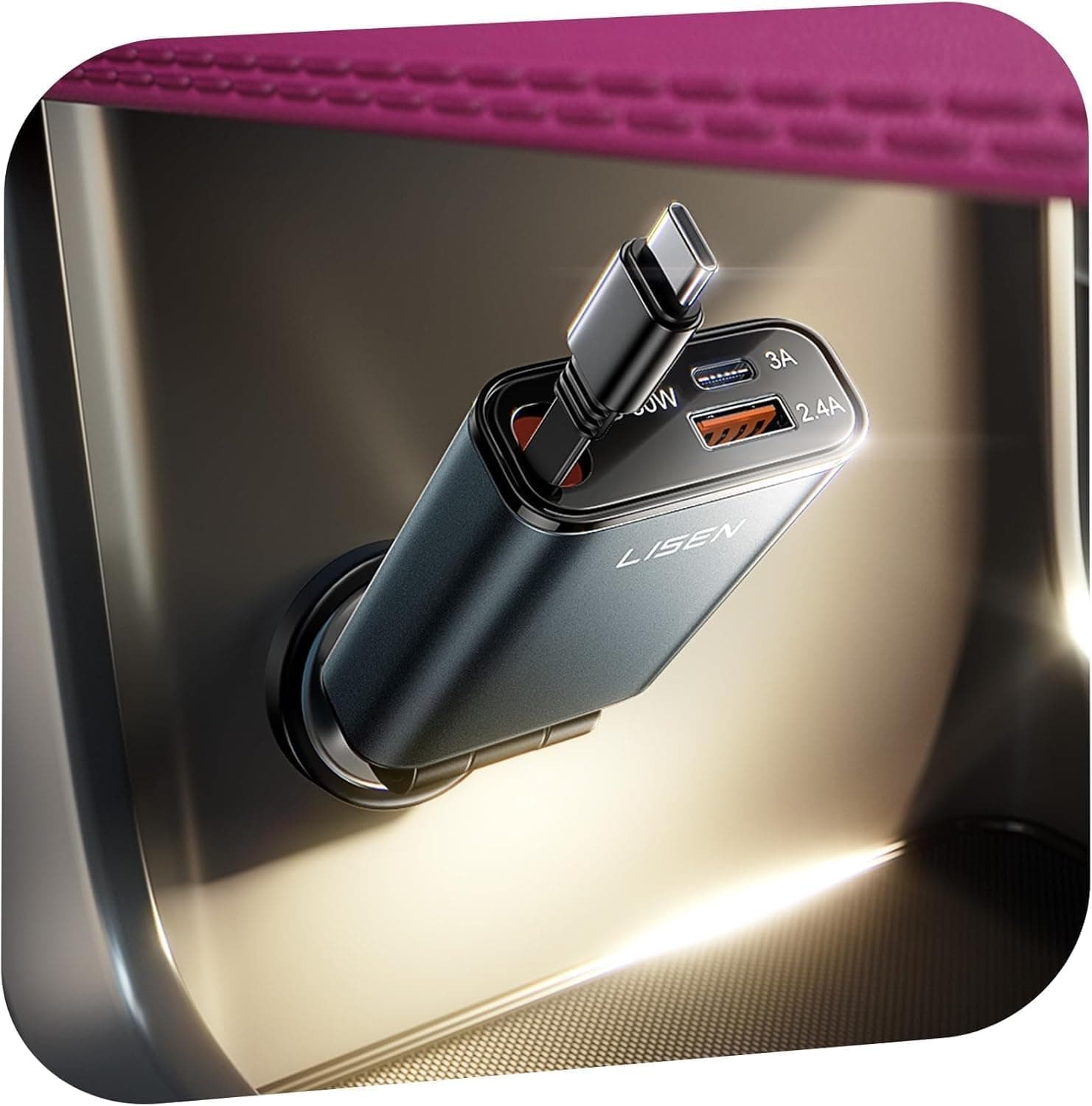 LISEN 57W Zigarettenanzünder USB C, KFZ Ladegerät USB C, Auto Ladegerät, 12V USB Adapter Auto - [KOMPAKT 2025] Ladekabel Auto, Car Charger für iPhone 17 Pro Max Air 16 15 Xiaomi Galaxy S25 Ladegeräte Space Gray