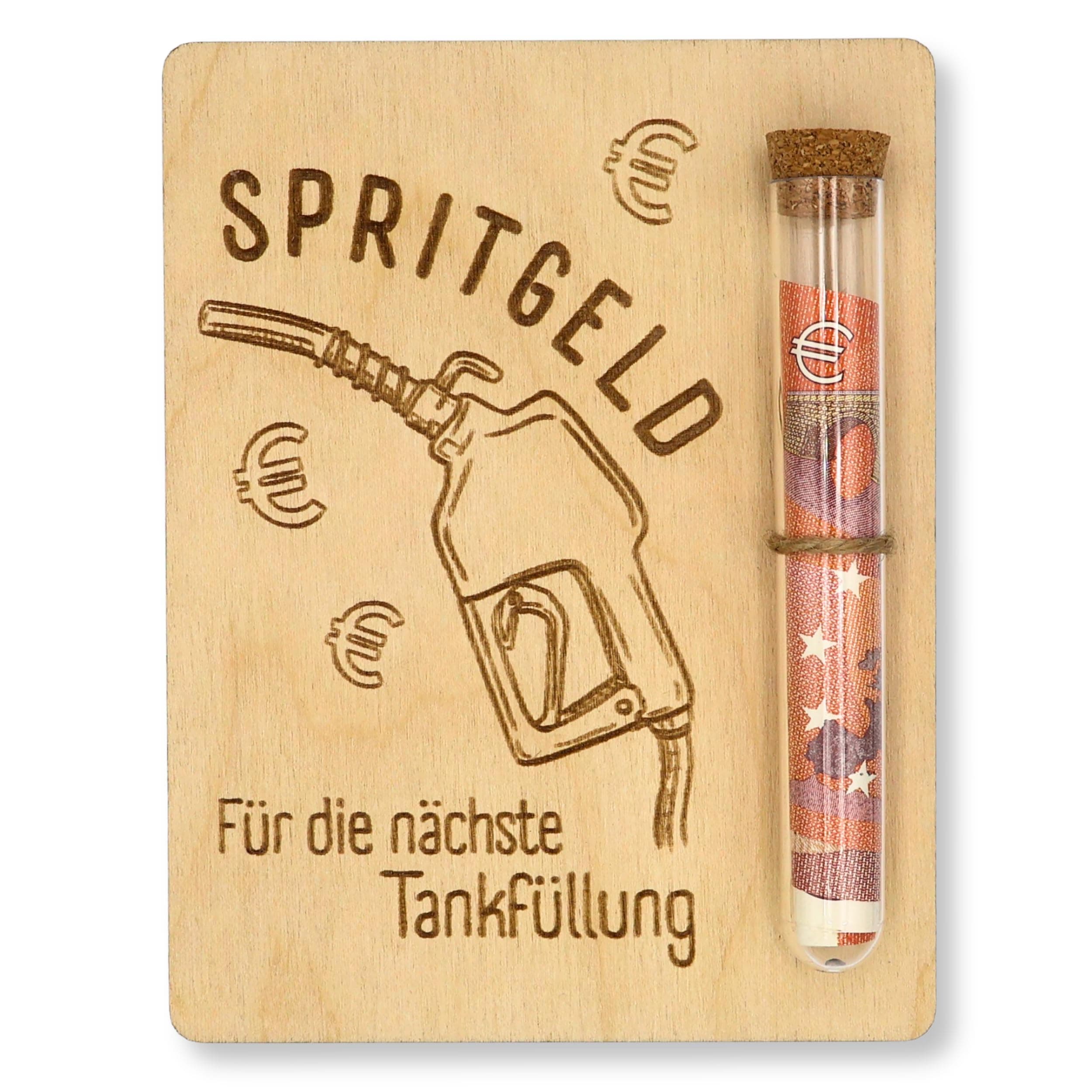 ZUKLA Tankgutschein Geschenk - 13 x 10 cm - mit Reagenzglas - Spritgeld Geldgeschenk Verpackung - Holz - Geschenkgutschein zum Tanken - Führerschein Bestanden Geschenk