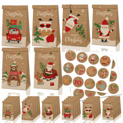 Notwoe® 24 Stück Geschenktüten Weihnachten,Personalisierte weihnachtstüten,Geschenktüten mit Weihnachtspinguin,Papiertüten Weihnachten für Geburtstagssüßigkeiten,Partys,Märkte. (Brown-B24) Angebot bei HelloDeals