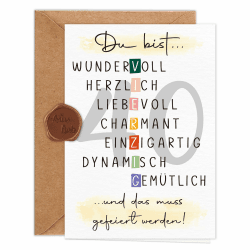 Giftota Geburtstagskarte 40 Jahre Frau Mann (A6 Klappkarte mit Umschlag & Wachssiegel), Schöne Geschenkkarte zum 40. Geburtstag mit besonderen Designs, 40. Grußkarten für Freunde, Geliebte und Eltern Angebot bei HelloDeals