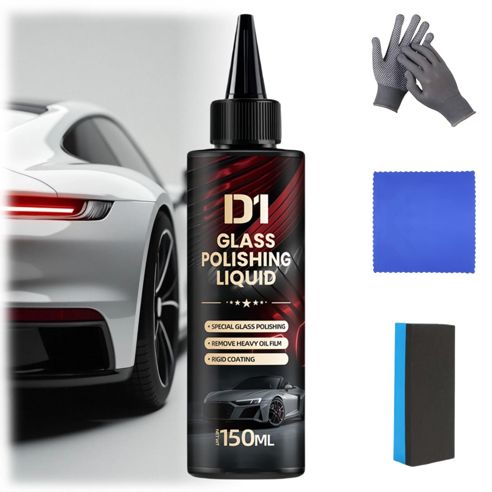 D1 Glass Polishing Liquid, Auto Glass Scratch Care Polishing Fluid, Anti-Fog Hydrophobic Coating Spray, Eliminates Coatings, Waxes, Oils and More (1pcs)
