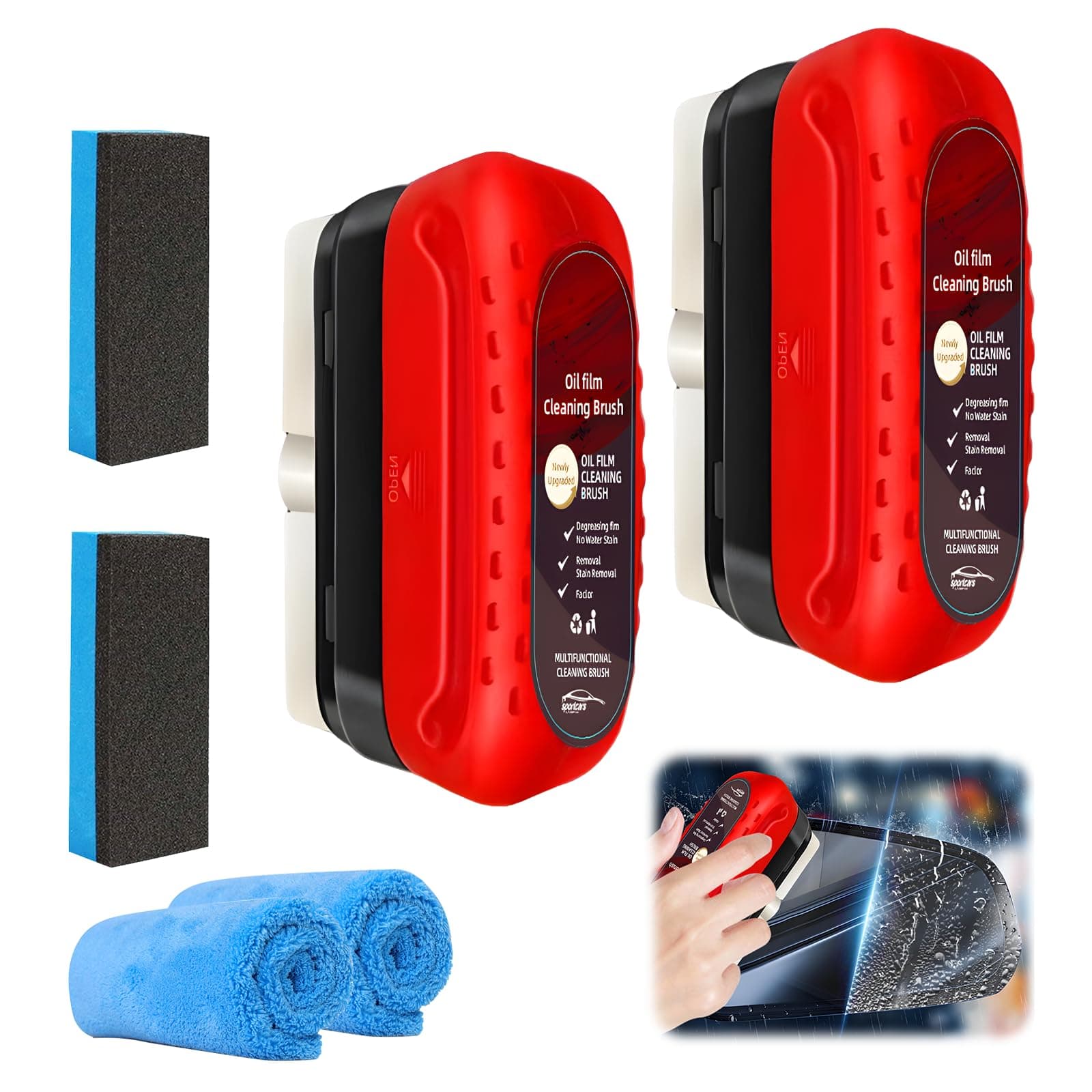 Homefantasy Ölfilmentferner Autoglas Für Antibeschlagmittel 2 Stück Entfernt Fettfilme und Wasserflecken Kfz ölfilm Reinigungsbürste Geeignet für Türen,Fenster,Badezimmerglas,Autospiegel