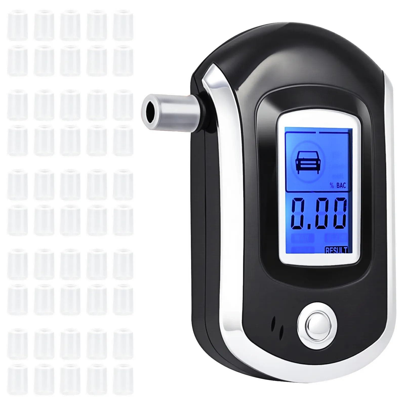 SENLINLIN Alkoholtester, Professionelles Digitales Alkoholmessgerät mit LCD-Anzeige, 50 Mundstücke inklusive, 4 Universelle Messwerte, Tragbares Promillemessgerät für Zuhause oder Partys