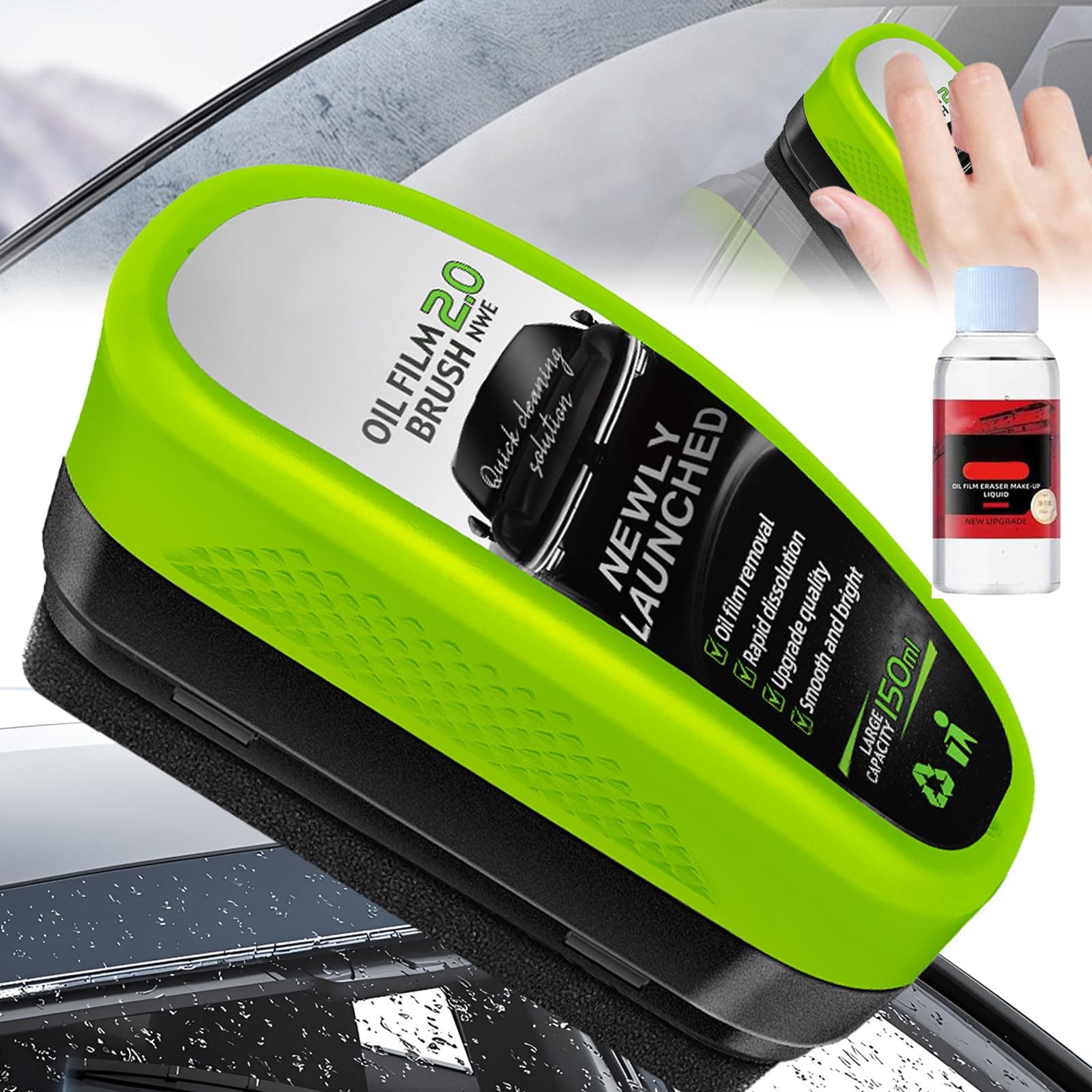 Landrain 2025 Ölfilm-Entferner für Windschutzscheiben – 150ml Hochleistungs-Scheibenreiniger mit Reinigungsbürste, Ölabweisende Folie & Schnellwirkformel (Autos, Motorrad, Glas)