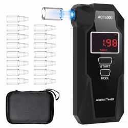 Swetfela Elektrochemischer Alkoholtester mit 15 Mundstücken & Tragetasche - UK Brennstoffzellen-Sensor Professioneller Atemalkoholmessgerät, Digitales LCD Messgerät, 50 Speicherplätzen Angebot bei HelloDeals