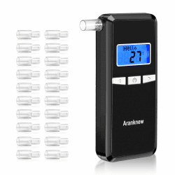 Aranknew Alkoholtester Polizeigenau, Tragbarer Atemalkoholtester mit Digitalem Blauen LCD-Display für den Persönlichen und Professionellen Gebrauch mit 20 Mundstücken, Schnelle Halbleitermessung Schwarz Angebot bei HelloDeals