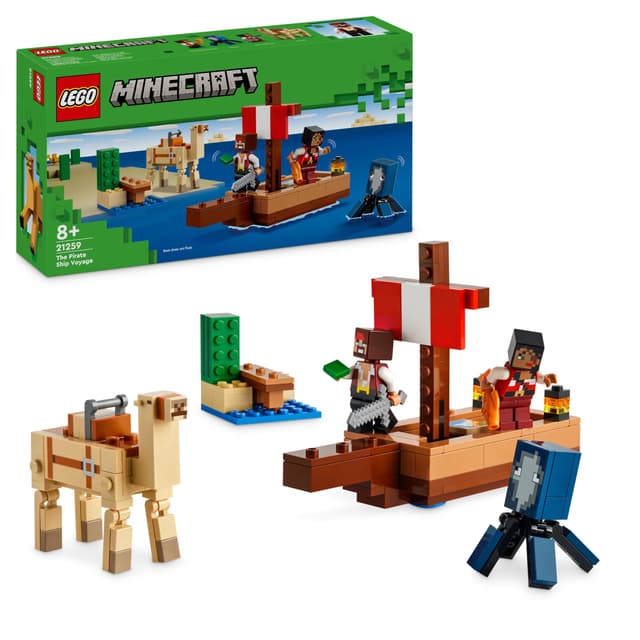 LEGO Minecraft Die Piratenschiffreise - Boot-Spielzeug mit 2 Piraten Minifiguren & 2 Tierfiguren sowie Zubehör - Schwert & Einer Karte - Gamer Geschenk für Jungen & Mädchen ab 8 Jahren - 21259