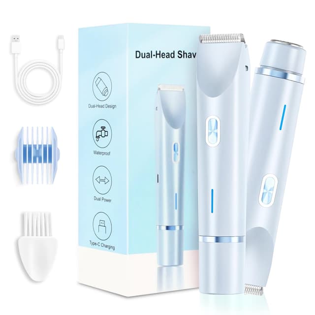 Silky Splash Rasierer, 2-in-1 Dual Head Elektrischer Rasierer Damen Intimbereich Pro, IPX7 Wasserdicht Kabelloser Wet & Dry Bikini Trimmer, Damenrasierer Elektrisch mit USB Ladestati Blau