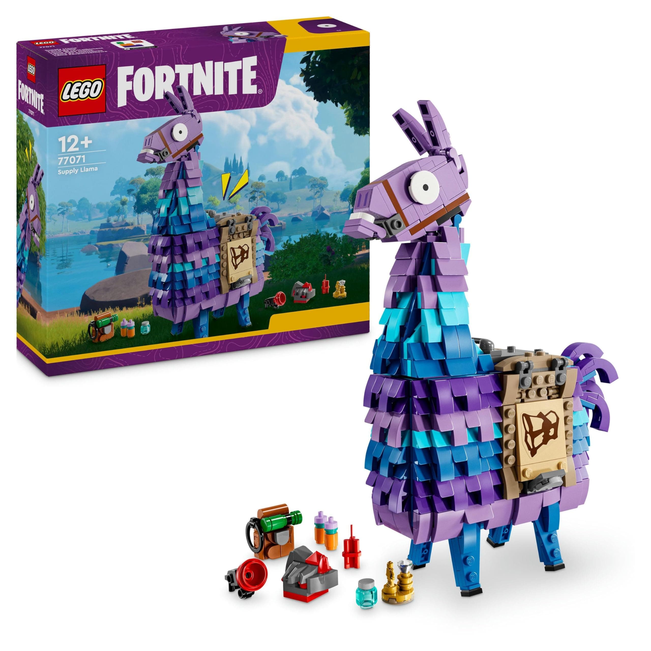 LEGO Fortnite Vorratslama Spielzeug - Spielfigur zum Bauen & Sammeln aus Videospiel - Zubehör wie Schlürfsaft - Gaming Spielset - Gamer Geschenk für Jungen, Mädchen und Teenager ab 12 Jahren - 77071 Supply Llama 77071
