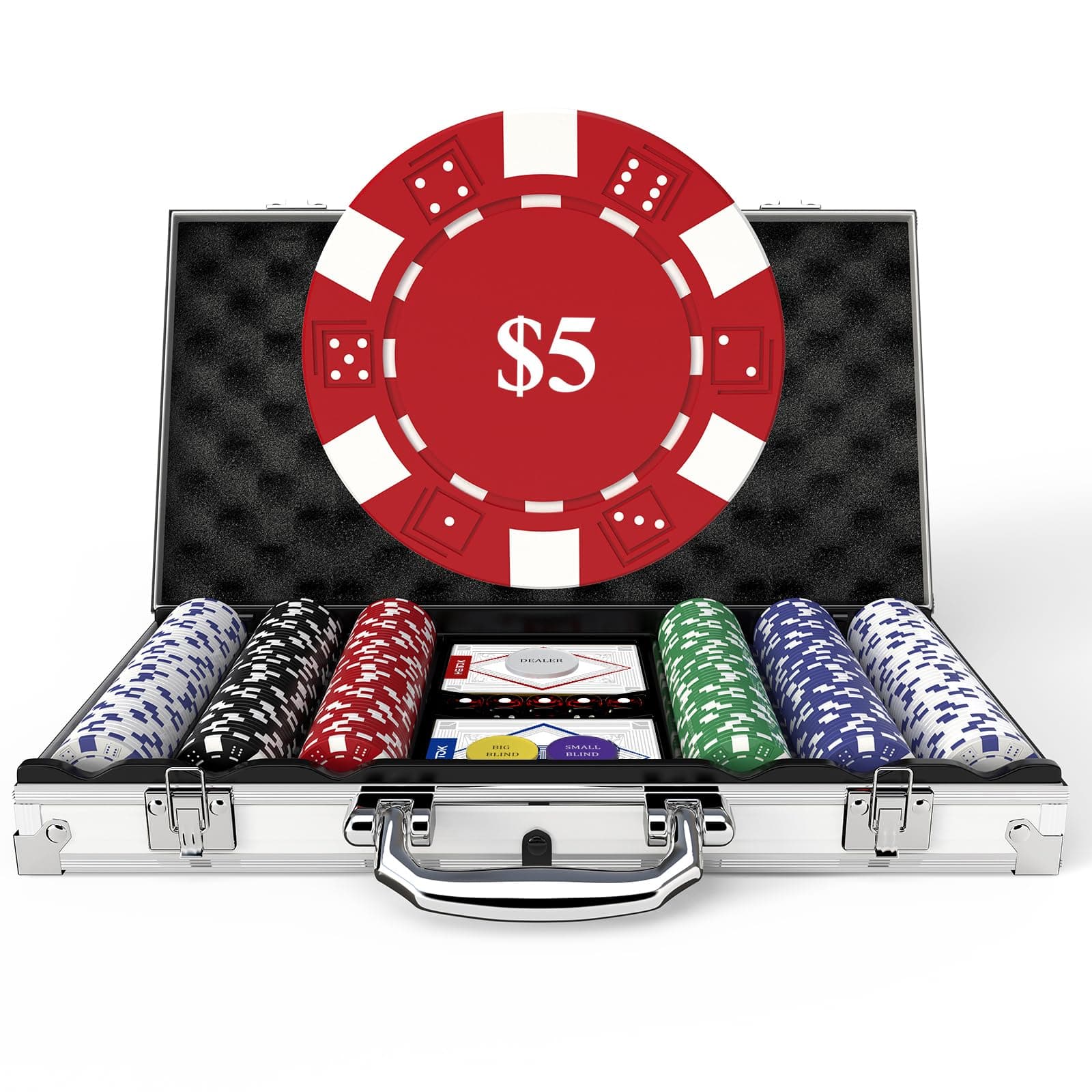 HEITOK Pokerkoffer Pokerset Profi mit Wert, 300 Glücksspielchips, nummerierte Chips mit 11,5 Gramm für Blackjack und Texas Holdem-Spiele mit Aluminium-Pokerkoffer 300 Chips mit Zahlen