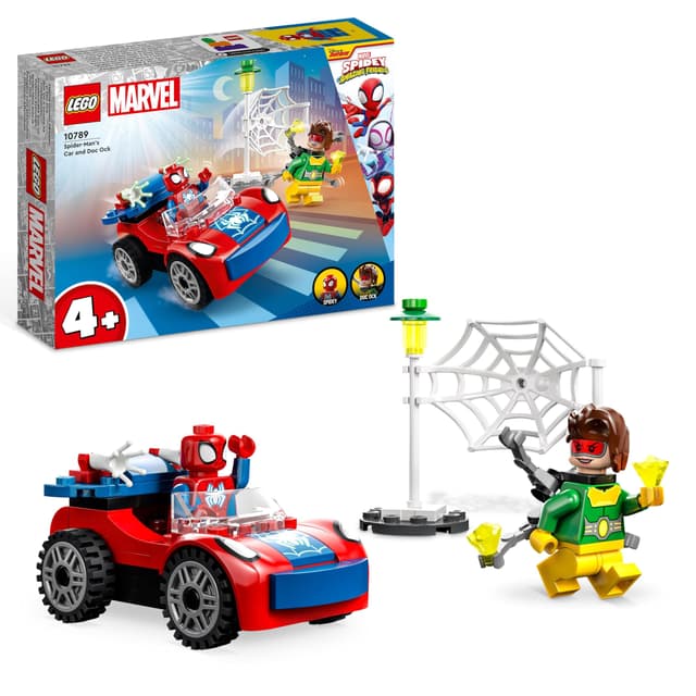 LEGO 10789 Marvel Spider-Mans Auto und Doc Ock Set, Spidey und Seine Super-Freunde, baubares Spielzeug für Jungen und Mädchen ab 4 Jahren, mit im Dunkeln leuchtenden Teilen Single