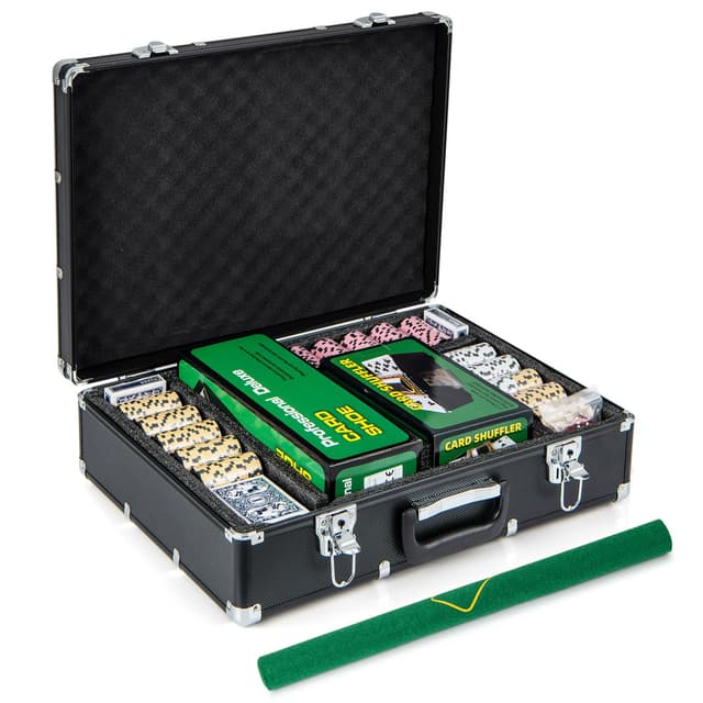 COSTWAY Pokerset 600 Chips, Pokerkoffer mit 6 Kartendeck, 5 Würfel, Dealer Button, Matte, Kartenmischer & Kartengeber, Aluminium Kasino Poker Komplett Set abschließbar, Profi Texas Hold'em (600 pcs)