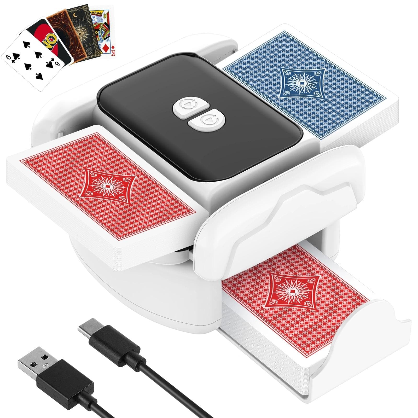 Automatischer Kartenmischer, Kartenmischmaschine Elektrisch mit 2600mAh wiederaufladbarer eingebauter Batterie， 1-2 Decks,elektrische mischmaschine karten für Kartenspiele, Texas Hold'em, Poker, Heimk