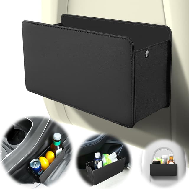 GOWODOOO Mülleimer für auto,Nappa leder Auto Mülleimer zur Aufbewahrung von Snacks,Schlüsseln,Mobiltelefonen und anderen kleinen Notwendigkeiten an der Seite der Autotür