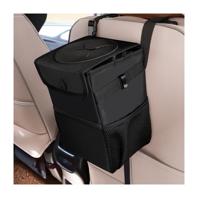 JNNJ Auto Mülleimer, Faltbarer Auslaufsicherer Mülleimer, Auto Mülleimer Mit Deckel Verstellbarem Gurt, Zusammenklappbarer Und Tragbarer Wasserdichter Auto-Mülleimer