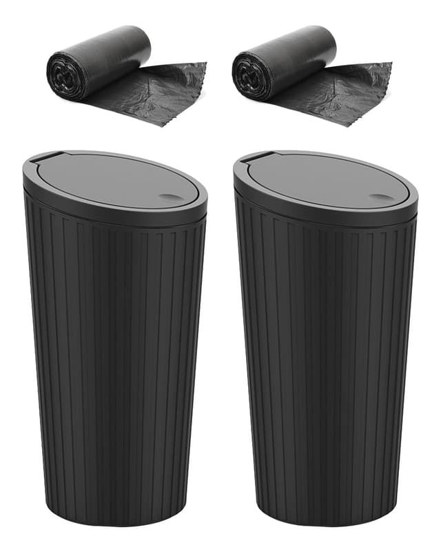 Pabbyeey 2 Stück Auto Mülleimer mit Deckel,Automülleimer Klein mit 2 Rollen Müllbeutel,Mini Auto Mülleimer Innenraum für Autos, Zuhause, Büro, Schlafzimmer, Wasserdicht und Geruchsdicht 2 Stück Auto Mülleimer– Schwarz