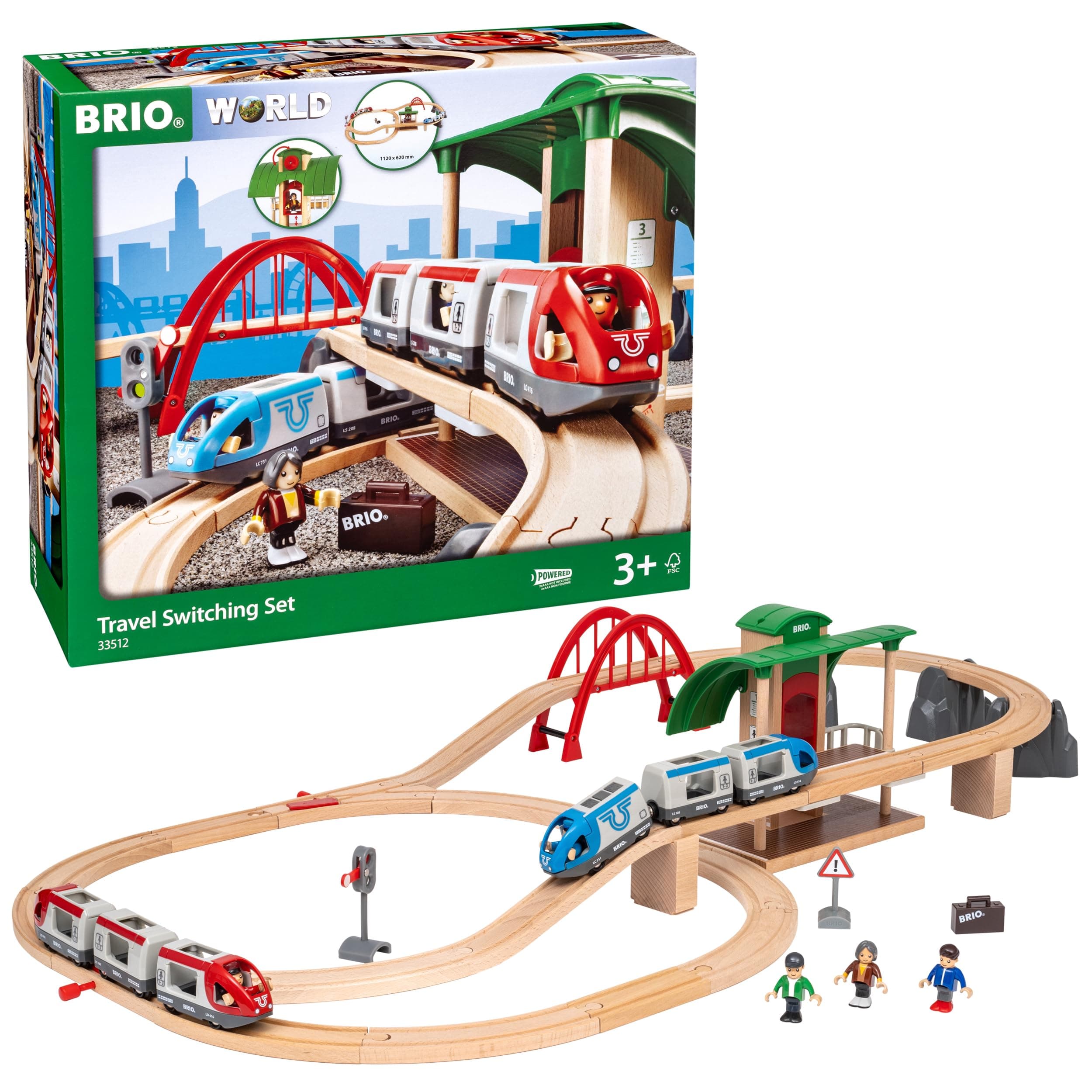 BRIO World 33512 Großes BRIO Bahn Reisezug Set - Eisenbahn mit Bahnhof, Schienen und Figuren - Kleinkinderspielzeug empfohlen ab 3 Jahren Single