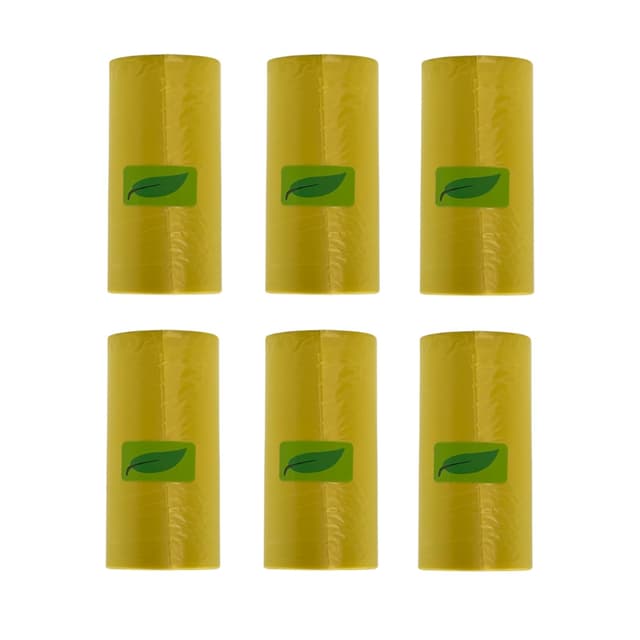 KORBINO Müllbeutel 120 Stück – 6 Rollen Mülltüten, Kleine Müllbeutel für Auto, Küche, Haushalt, Büro, Camping – Biologisch abbaubare Gelbe Säcke für Mülleimer Tütenrollen Gelb