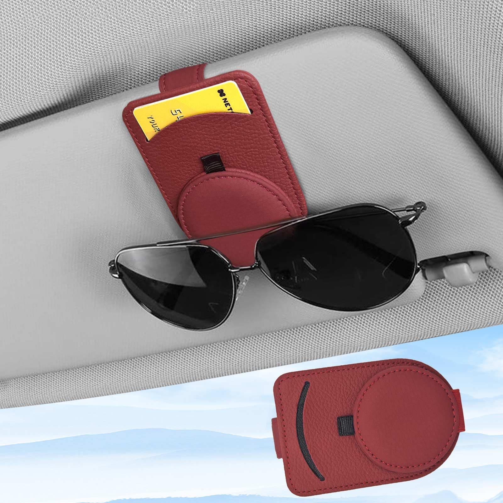 upbeat Brillenhalter für Auto Sonnenblende, Auto Sonnenbrillenhalter, Leder Auto Multifunktionaler Aufbewahrungsclip, Sonnenbrillen Halterung für Auto, Auto Visier Zubehör Karten Clip Rot Angebot bei HelloDeals