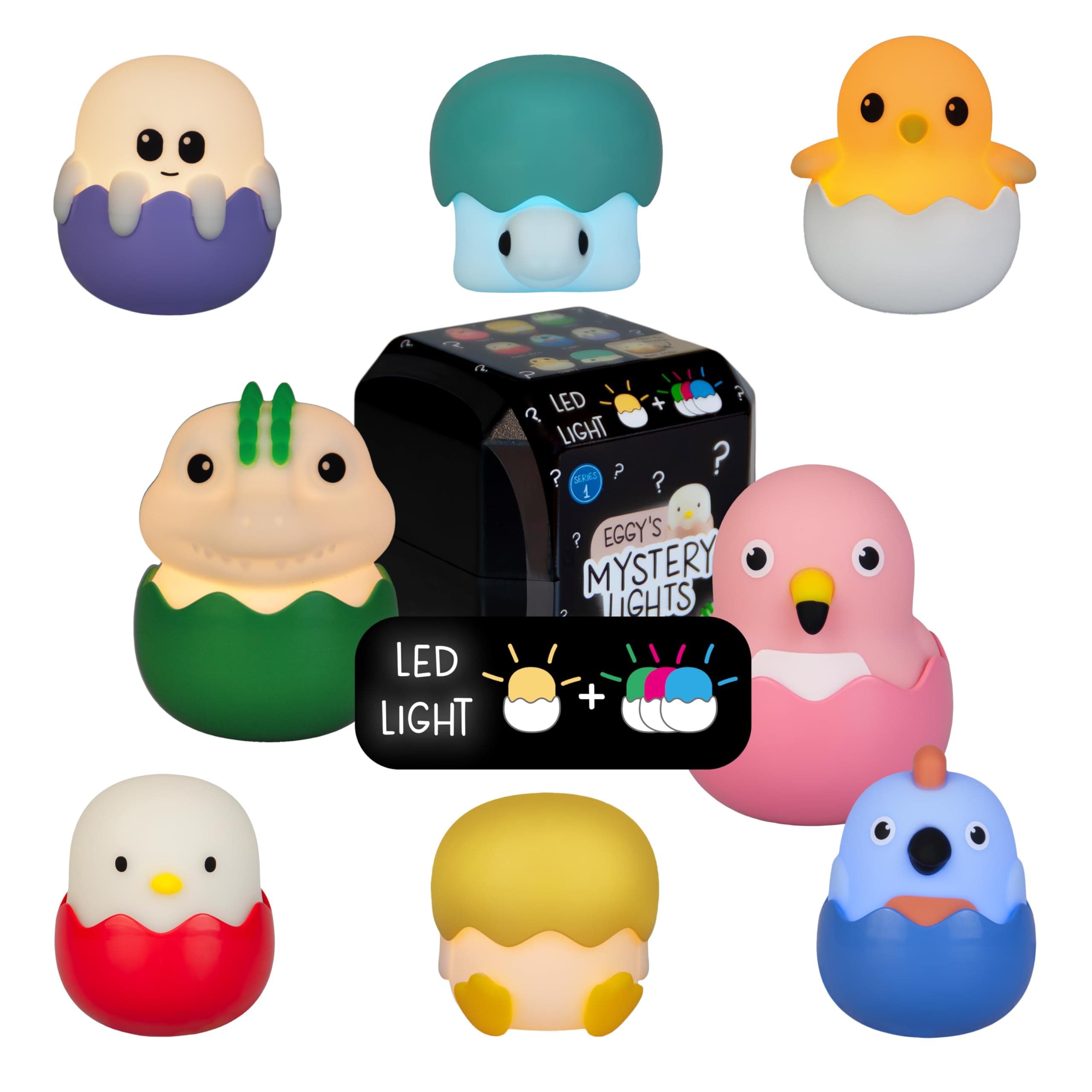 MegaLight Blind Box Mini Nachtlichter für Kinder | Mystery Box | zufällige Figurenauswahl | 1 aus 9 zum Sammeln l 4 Verschiedene Lichtfarben | stufenlos dimmbar | mit Anhänger | EGGY'S Mystery Lights MYSTERY LIGHTS Einzelartikel Angebot bei HelloDeals
