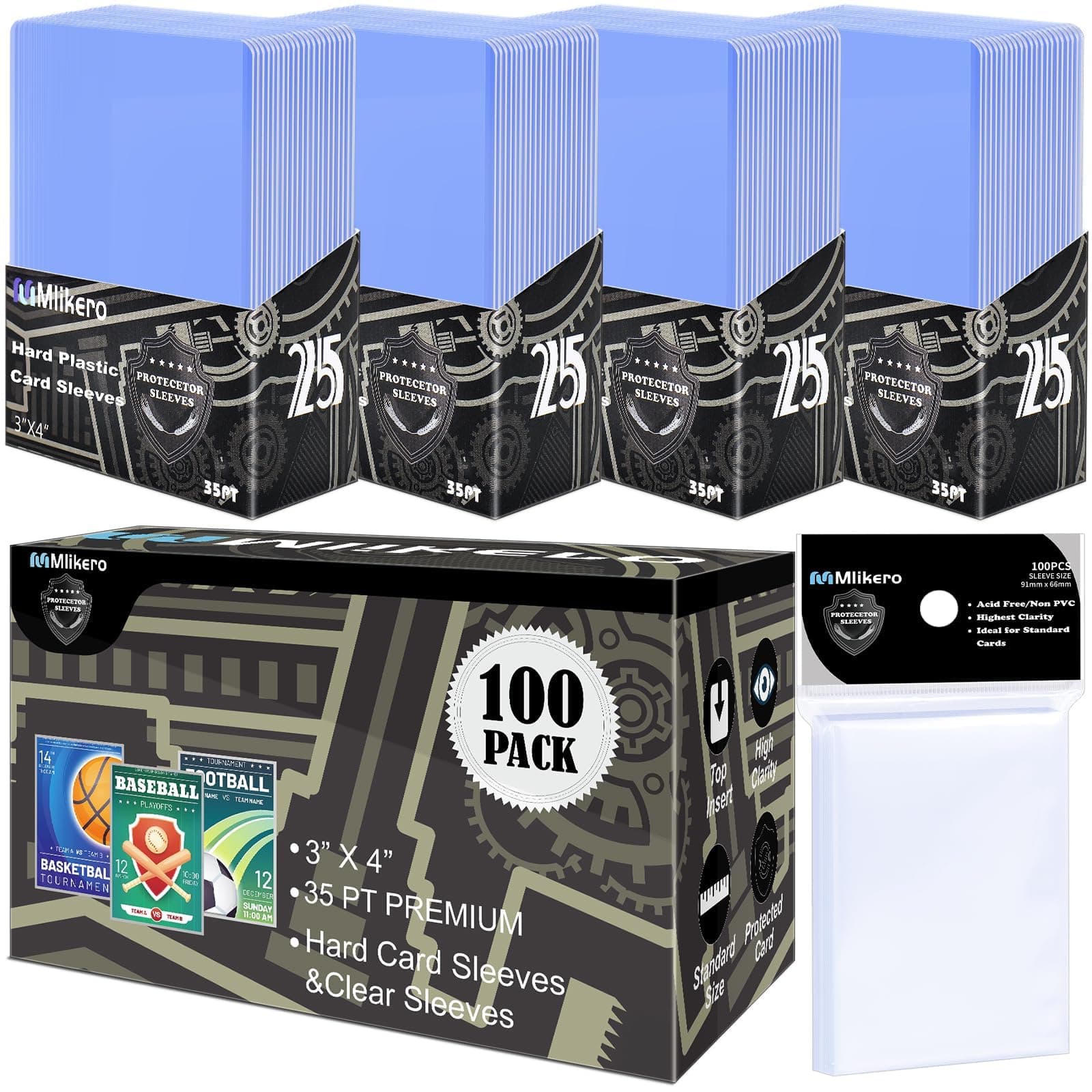 Mlikero 200 Stück Karten Hüllen, 3"X4" Hartkartenhüllen, Sammelkartenhüllen passend für MTG, Sammelkarten, Sportkarten (100 Hartkartenhüllen + 100 Transparente Kartenhüllen) 100 Hartkartenhüllen+100 Transparente Kartenhüllen Angebot bei HelloDeals