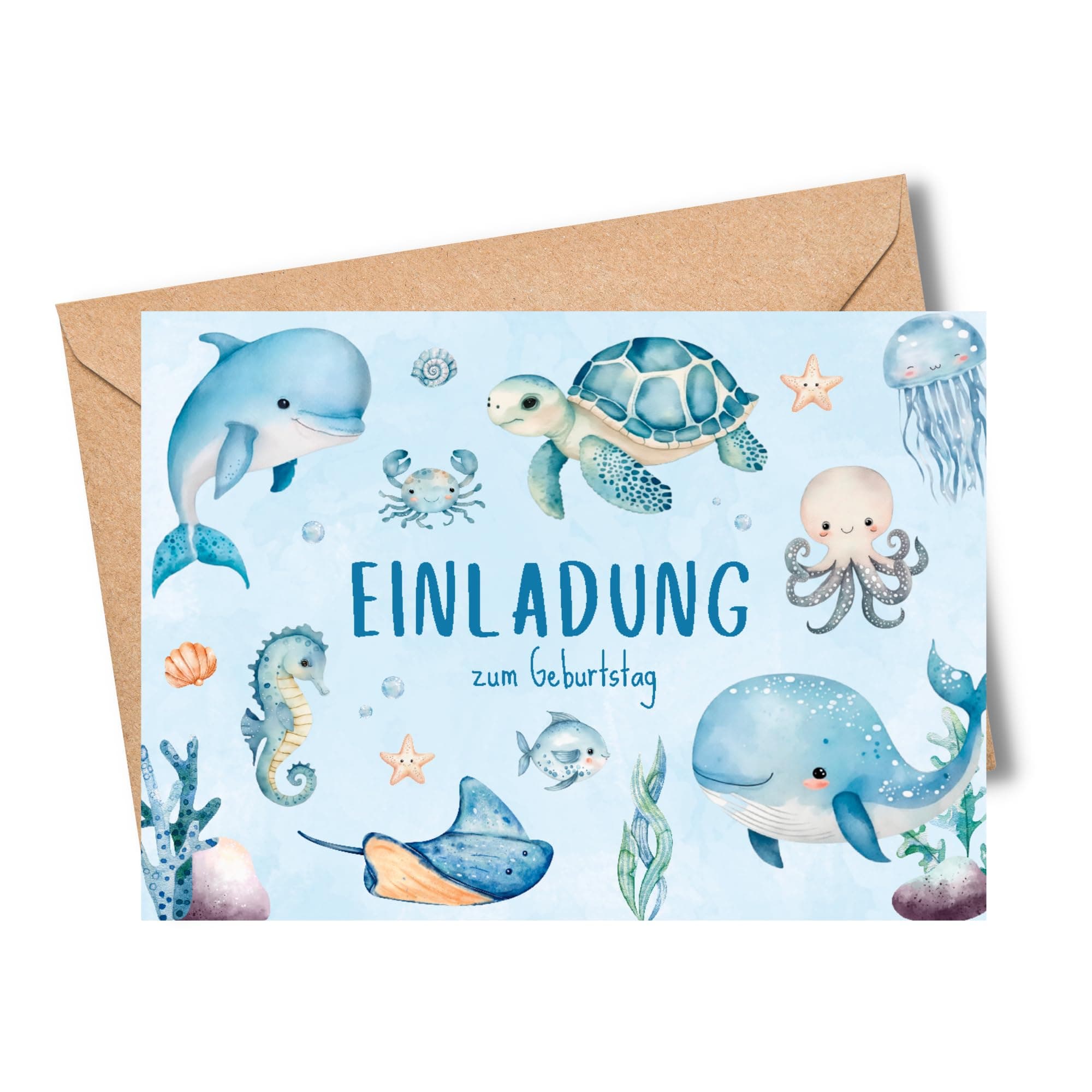 MeinBaby123® 10 Einladungskarten Kindergeburtstag Unterwasserwelt für Jungs und Mädchen | Geburtstagseinladungen für Kinder inkl. 10 Briefumschläge | Premium Qualität (Unterwasserwelt)