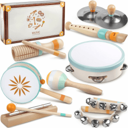 Baby-Musikinstrumente - Montessori-Musikspielzeug für Kleinkinder, Schlaginstrumentenset aus Holz, Musikspielzeug in neutralen Farben für Kinder ab 3 Jahren, Geburtstagsgeschenke für Vorschulkinder 8 in 1 Angebot bei HelloDeals
